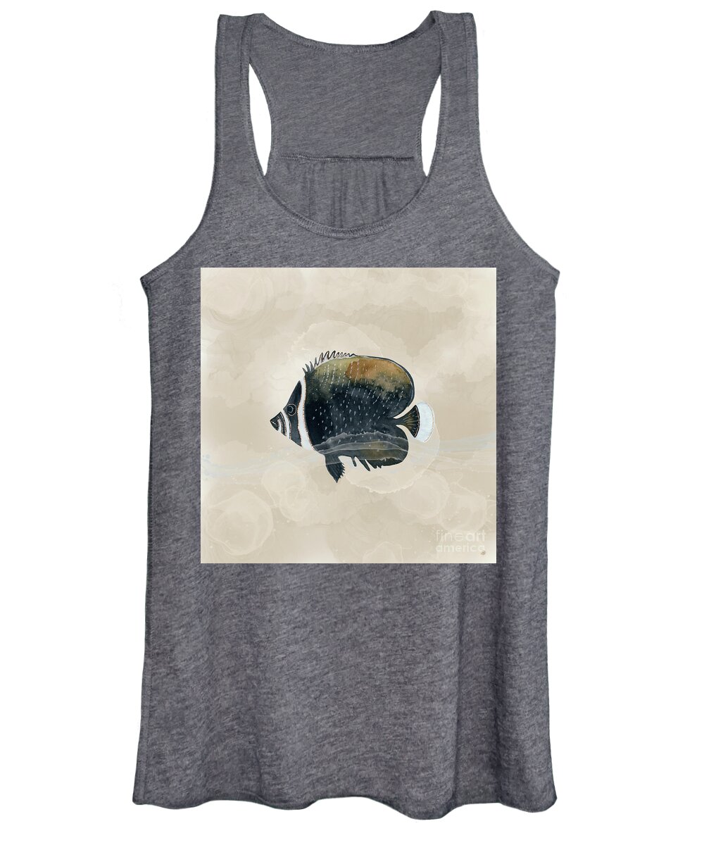 Exotic Women's Tank Top featuring the digital art Exotic Butterflyfish in Earth Tones - Neutral Color Palette by Andreea Dumez