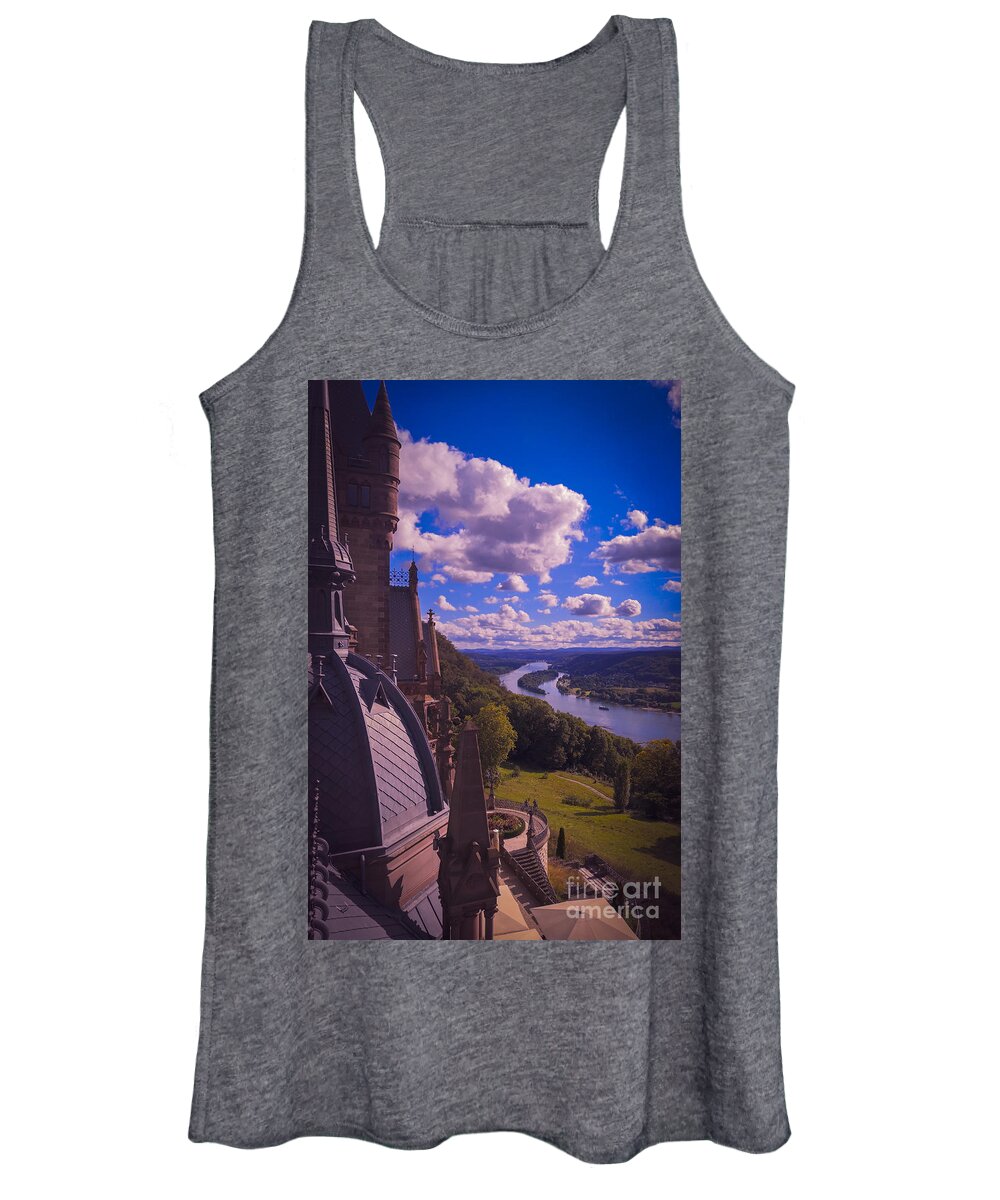 Castle Women's Tank Top featuring the photograph Fairy tale view of the Rheine valley from the Drachenburg castle by Mendelex Photography