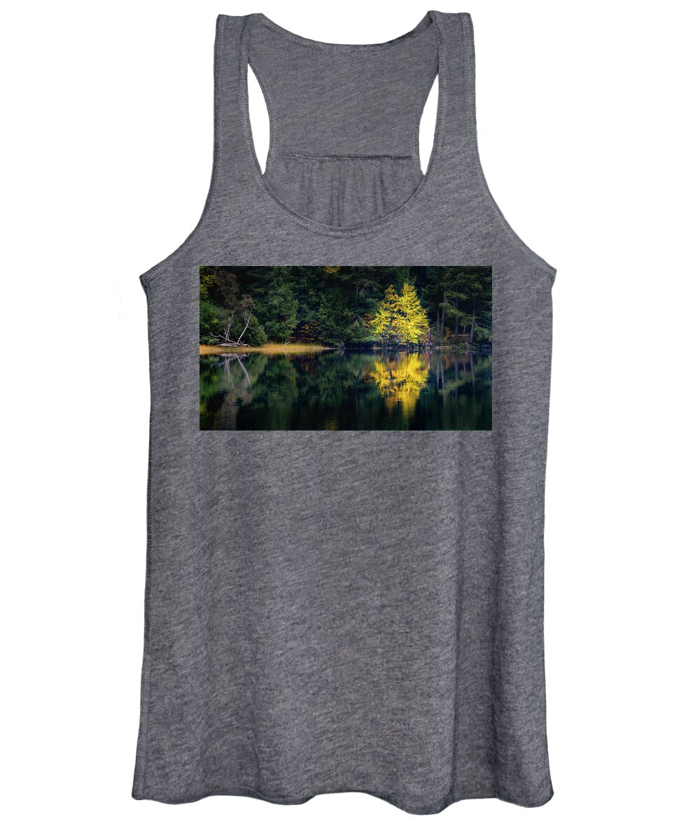 Fall Autumn Maine Nature Swan Island Tree Yellow Women's Tank Top featuring the photograph Fall in Maine by David Hufstader