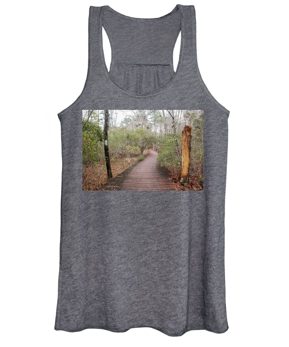 Magnolia Springs State Park Women's Tank Top featuring the photograph Fancy Woods Walking by Ed Williams