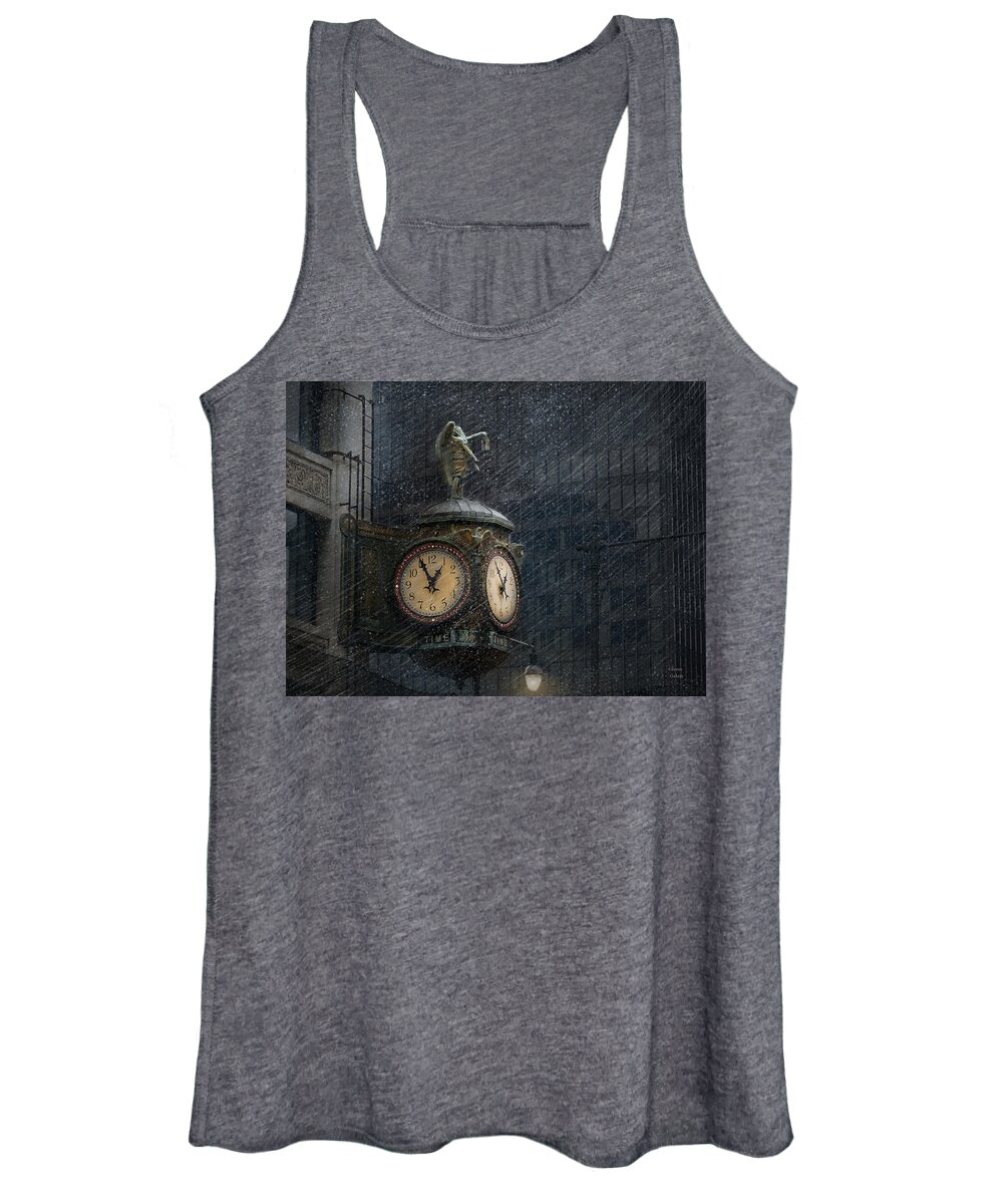Jewelers Building Women's Tank Top featuring the digital art Father Time - Jewelers Building - Chicago by Glenn Galen
