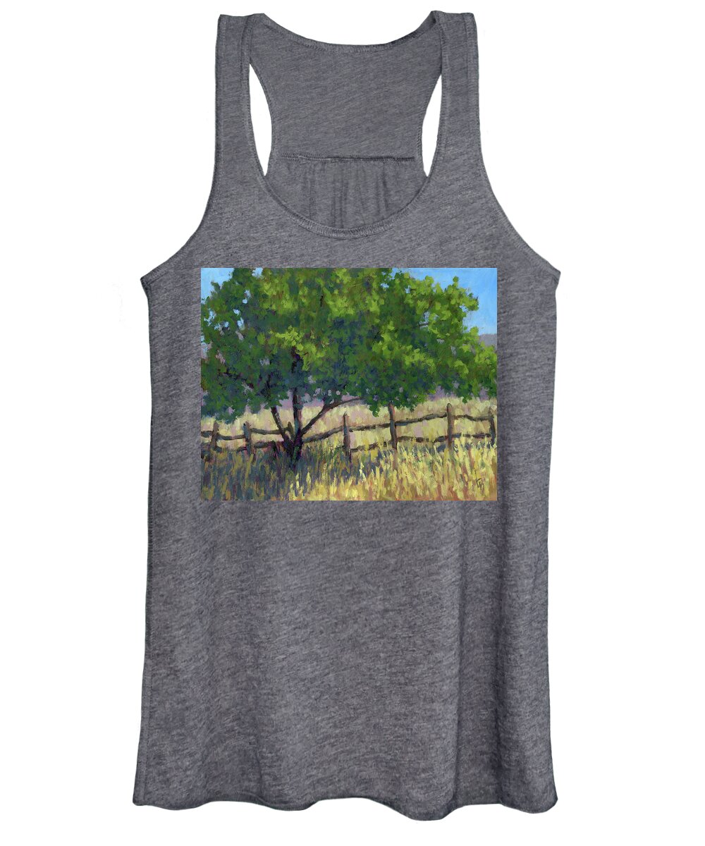 Landscape Women's Tank Top featuring the painting Fence Line Tree by David King Studio