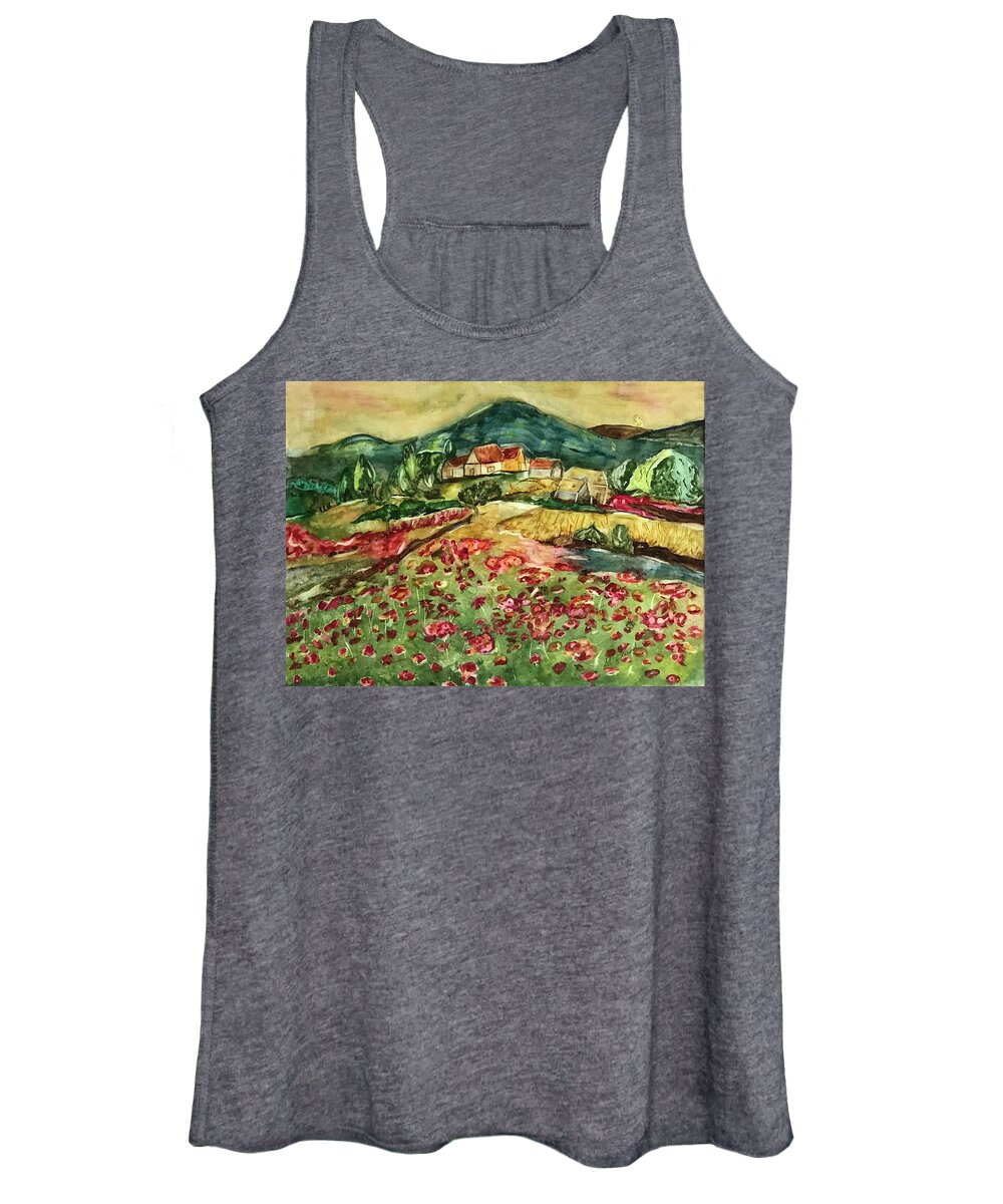 Field Women's Tank Top featuring the painting Field of Poppies by Genevieve Holland