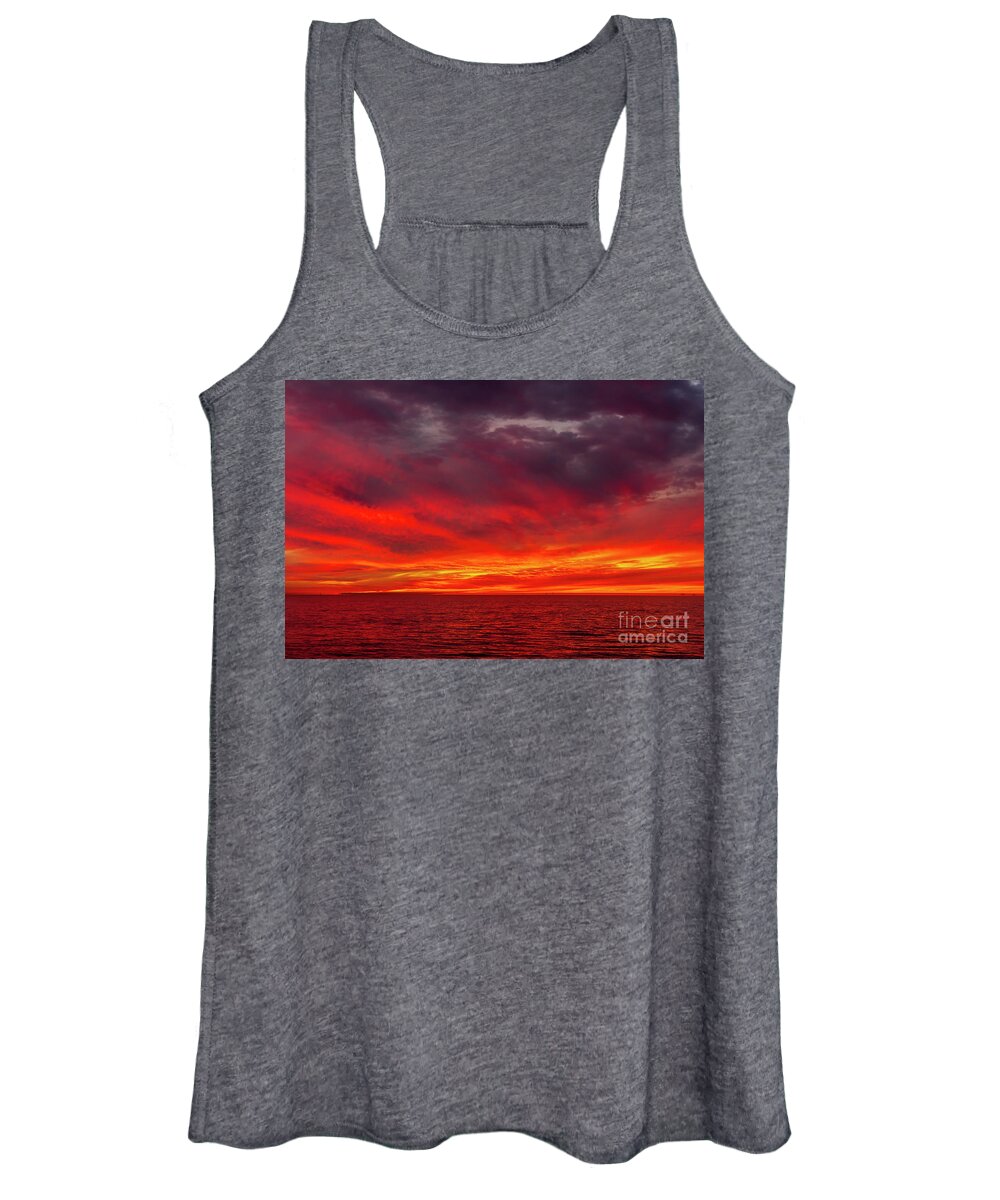 Sunset Women's Tank Top featuring the photograph Fiery Sunset in Oceanside - January 10, 2022 by Rich Cruse