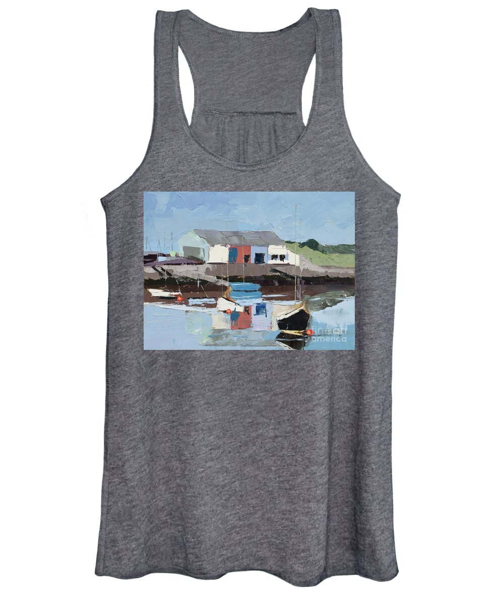 Findhorn Women's Tank Top featuring the painting Findhorn Marina - Plein Air, 2015 by PJ Kirk
