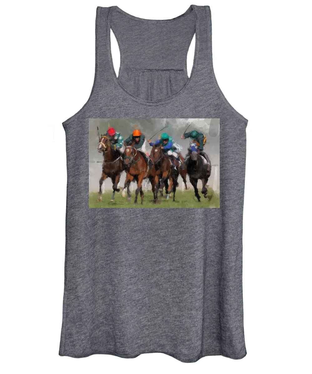 Horses Women's Tank Top featuring the painting Finishline by Gary Arnold