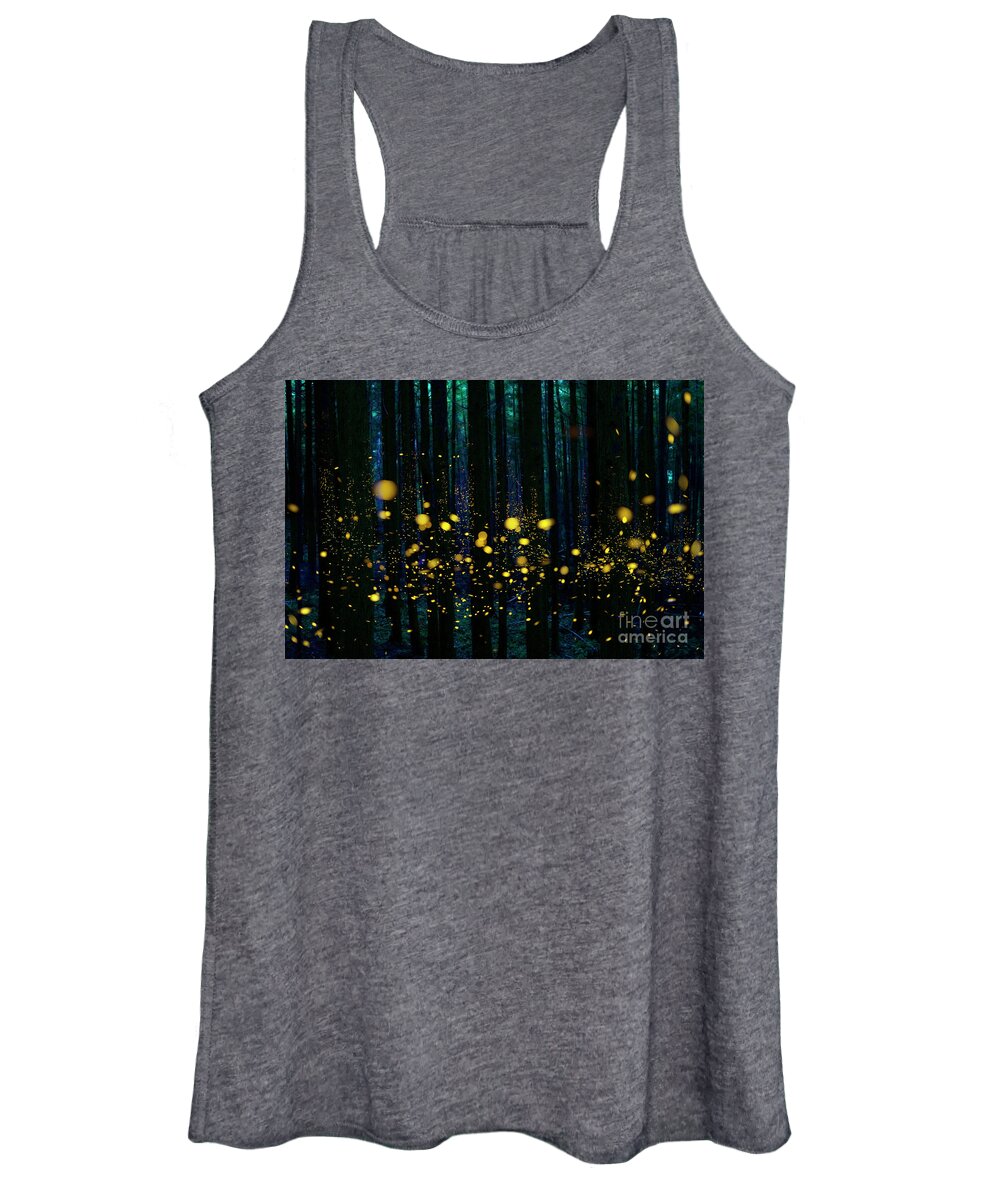 00562030 Women's Tank Top featuring the photograph Fireflies in the Night Forest by Hiroya Minakuchi