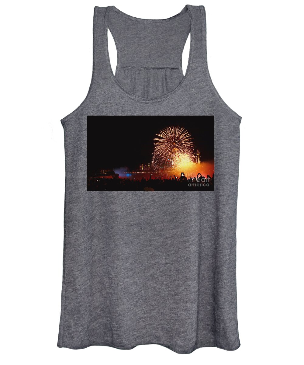 Winter Festival Of Lights Women's Tank Top featuring the photograph Fireworks at the Falls by fototaker Tony
