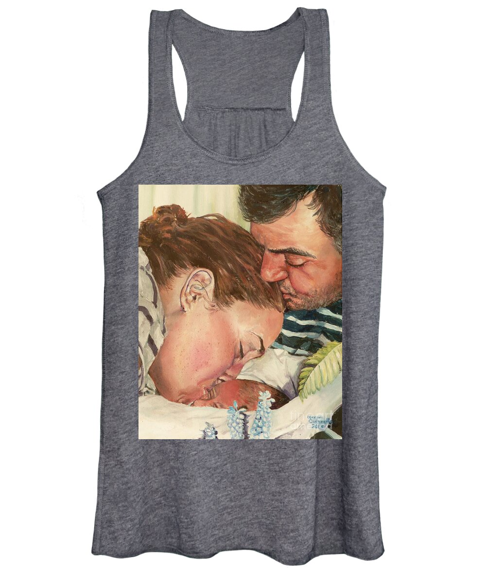 Family Women's Tank Top featuring the painting First Family Kiss by Merana Cadorette