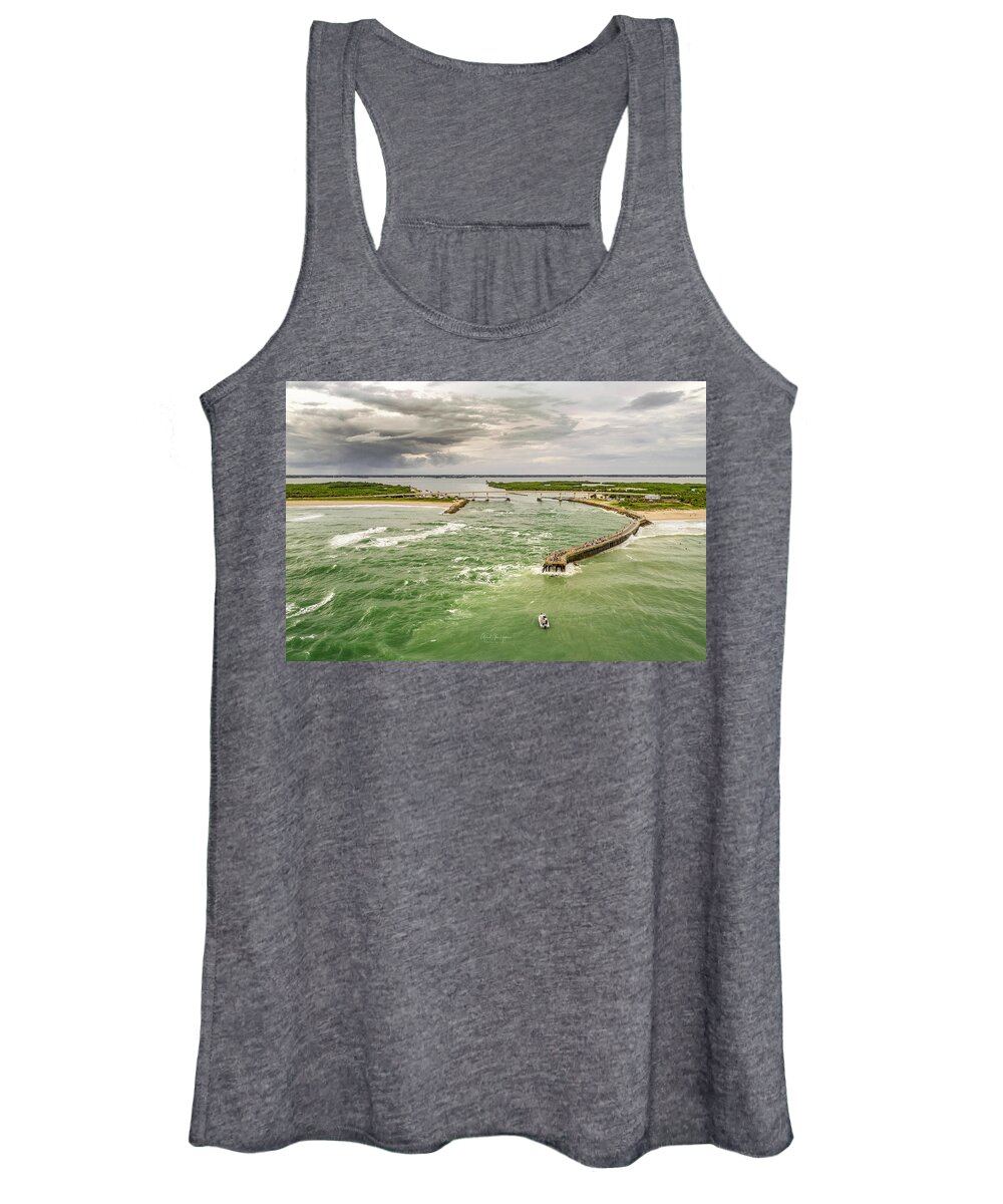 Sebastian Inlet Women's Tank Top featuring the photograph Fishing through the Storm by Veterans Aerial Media LLC