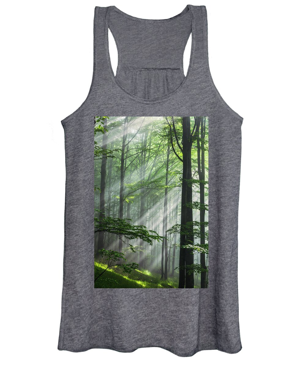 Fog Women's Tank Top featuring the photograph Fleeting Beams by Evgeni Dinev