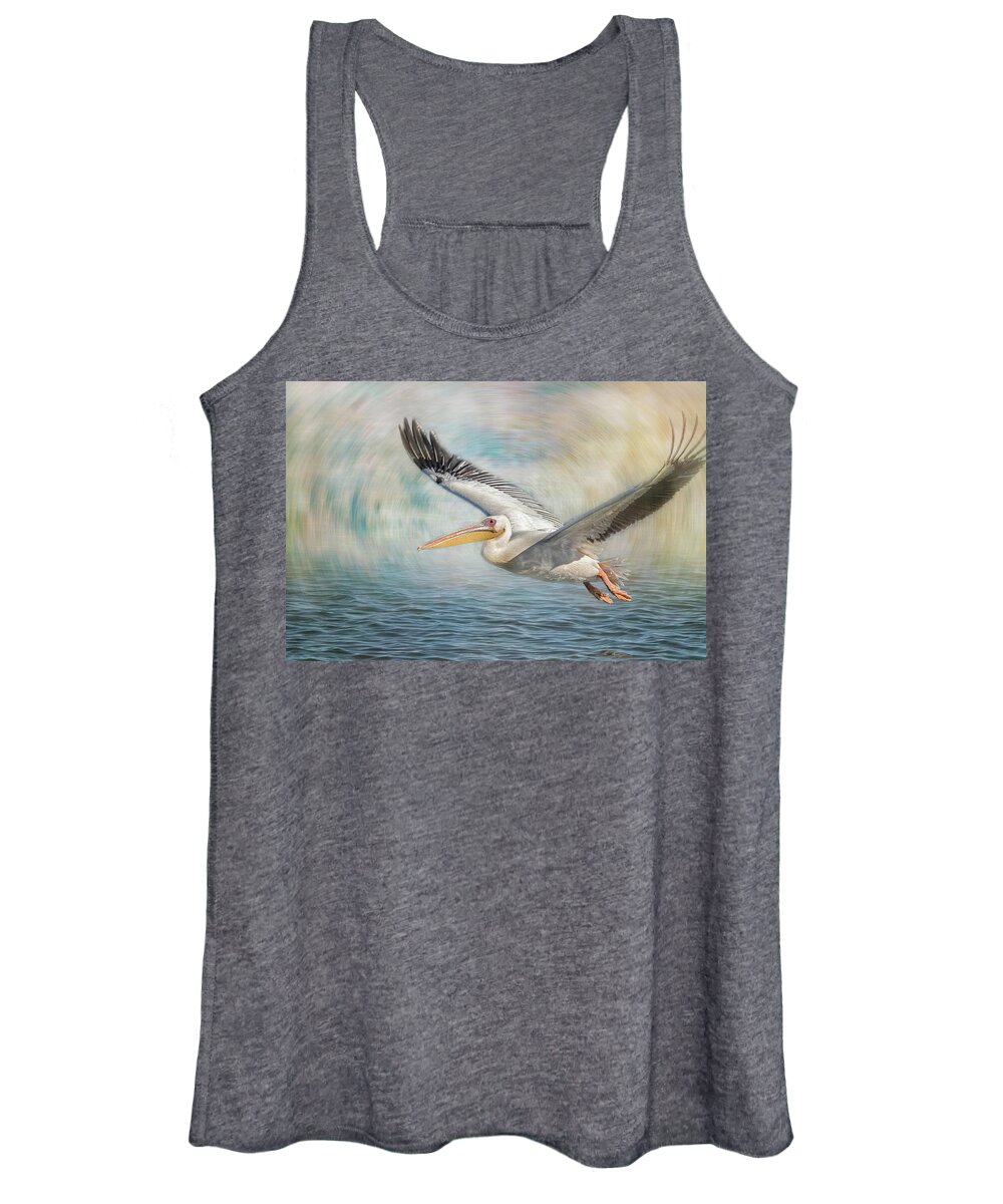 Great White Pelican Women's Tank Top featuring the photograph Flight of a Great White Pelican by Belinda Greb