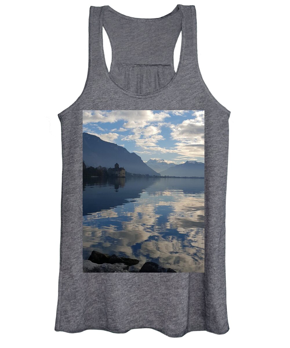 Lake Women's Tank Top featuring the photograph Floating Clouds on Lake Geneva by Andrea Whitaker