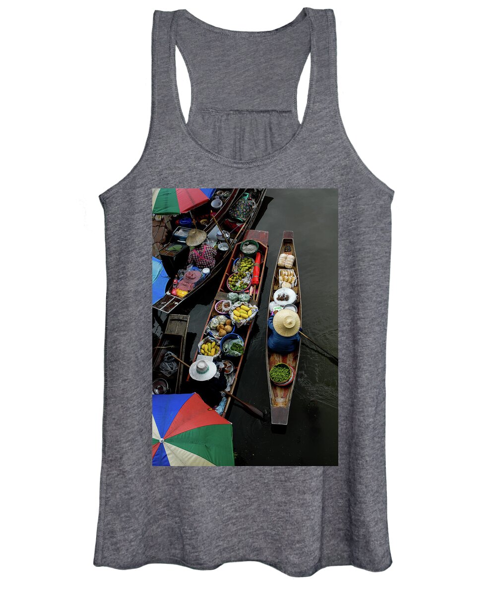 Floating Women's Tank Top featuring the photograph Market Mornings - Floating Market, Thailand by Earth And Spirit