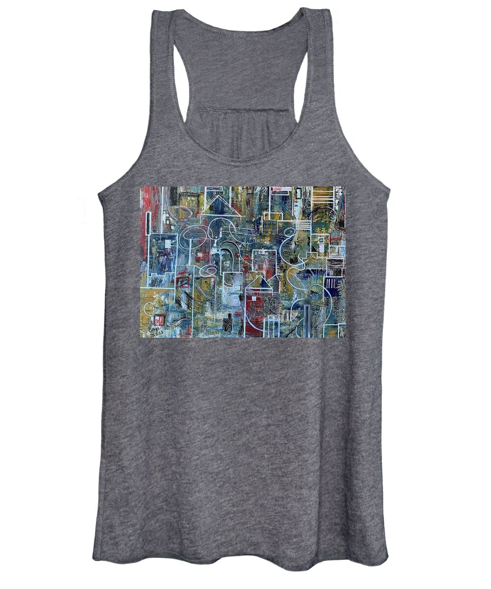 Abstract Women's Tank Top featuring the painting Fog Rolling In by Raji Musinipally