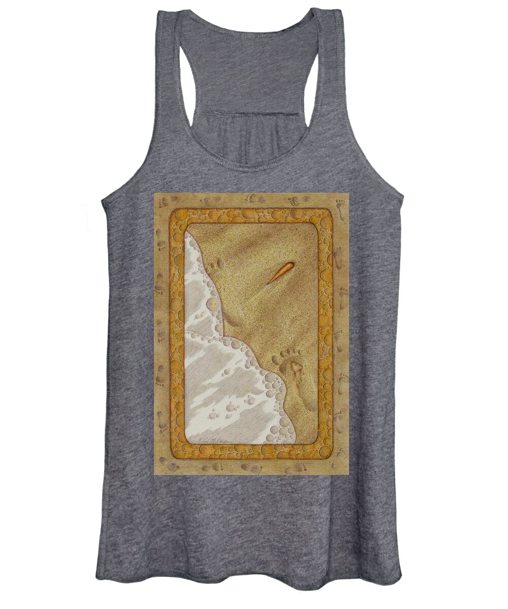 Kim Mcclinton Women's Tank Top featuring the painting Washed Away- Footprints, Foam, and Fate by Kim McClinton