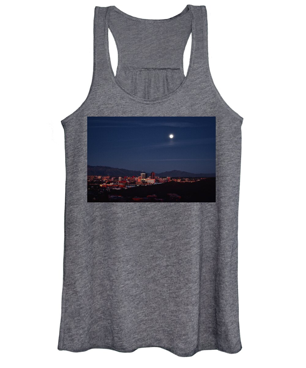Tucson Women's Tank Top featuring the photograph Full moon rises over downtown Tucson, Arizona by Chance Kafka
