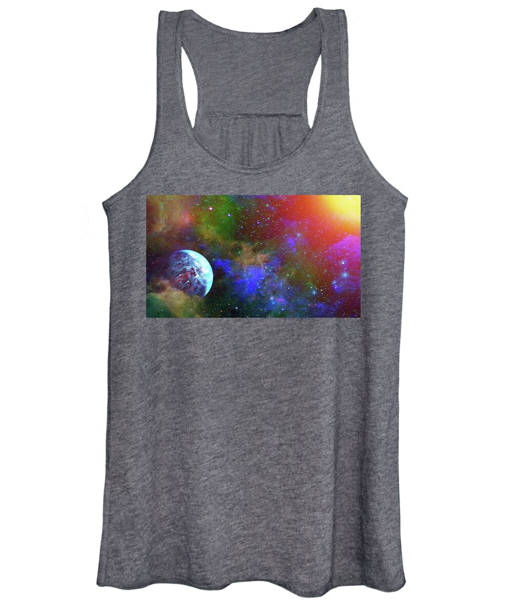 Outer Space Women's Tank Top featuring the digital art Gazing at the Sun by Don White Artdreamer