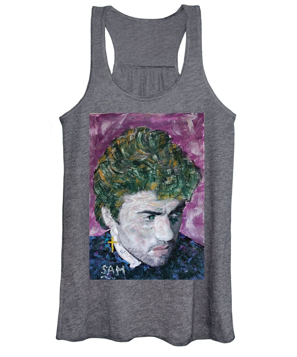 Singer Women's Tank Top featuring the painting George Michael by Sam Shaker
