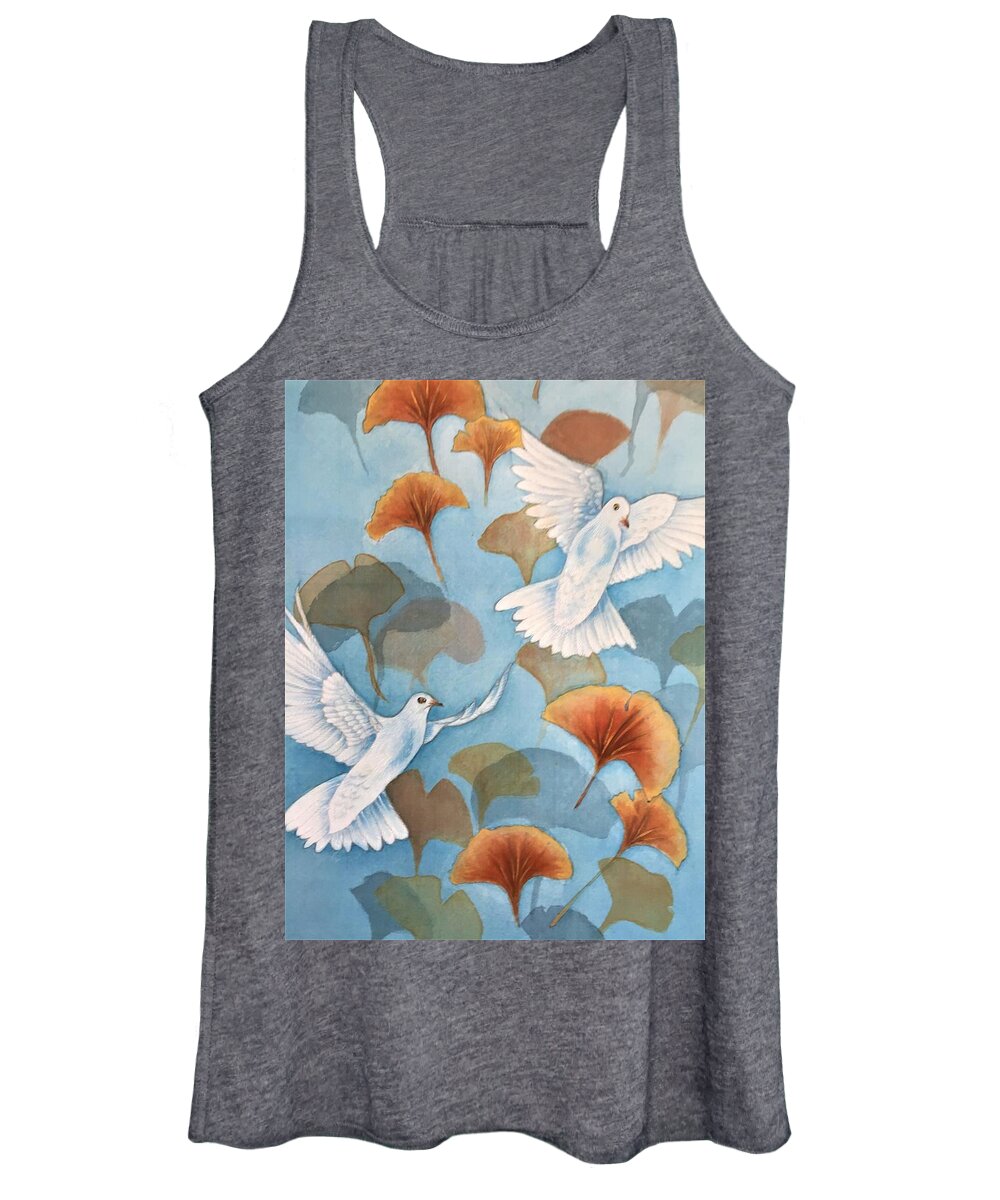 Ginkgo Women's Tank Top featuring the painting Ginkgo and Doves by Vina Yang
