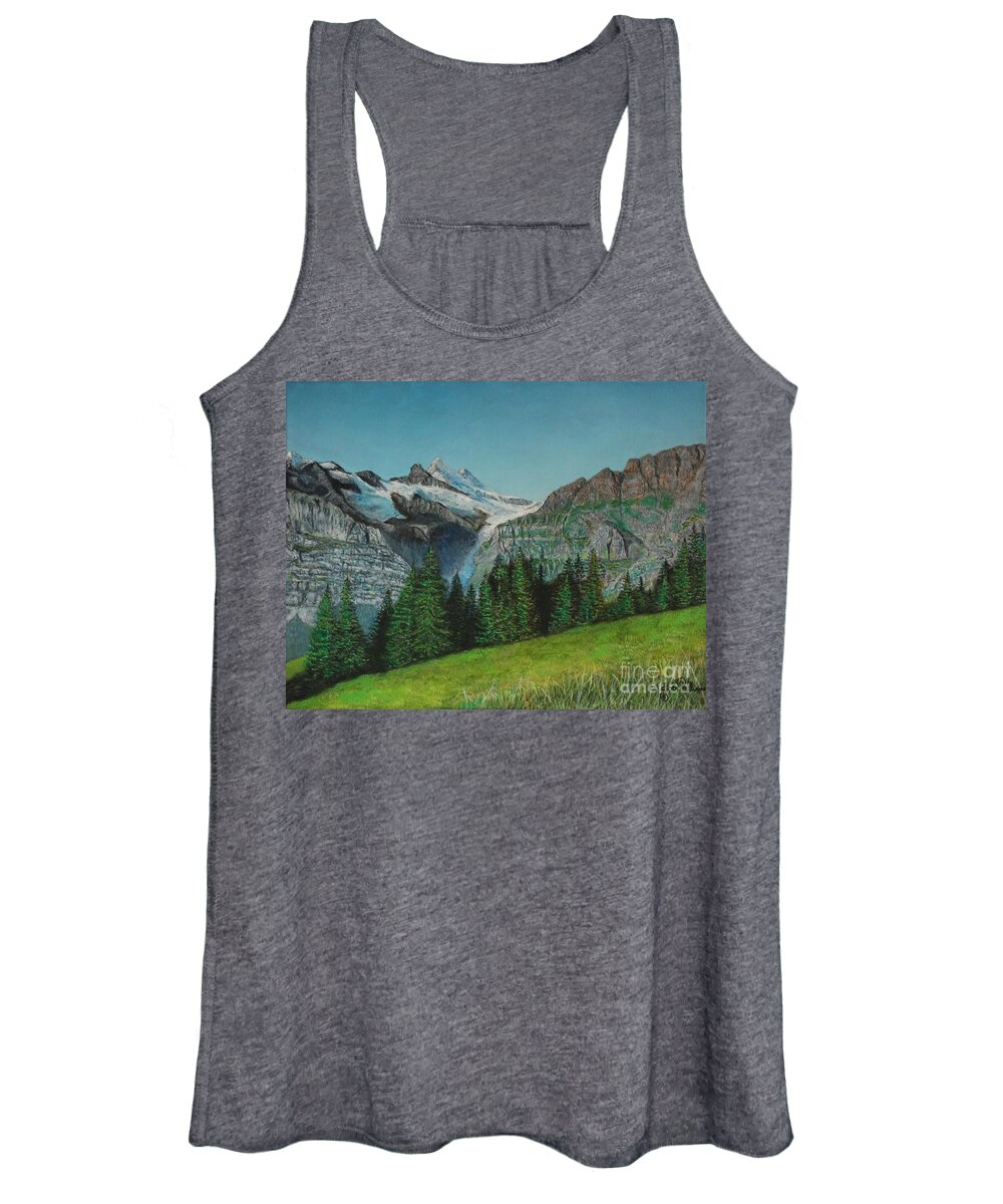 Landscapes Women's Tank Top featuring the drawing Glacier Peaks and wild Grass by Bob Williams