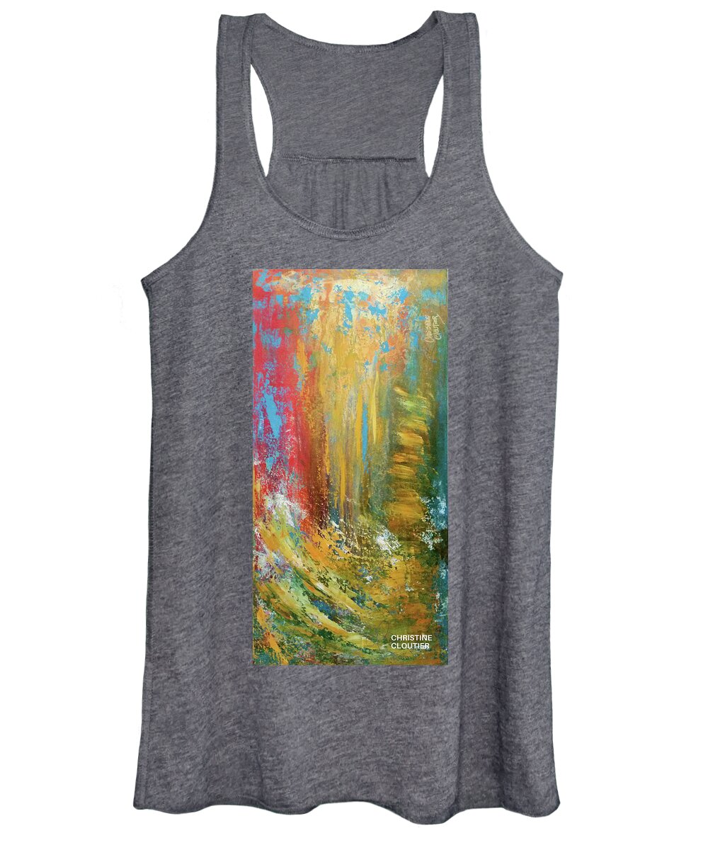 Green Women's Tank Top featuring the painting Gold Manifesto by Christine Cloutier