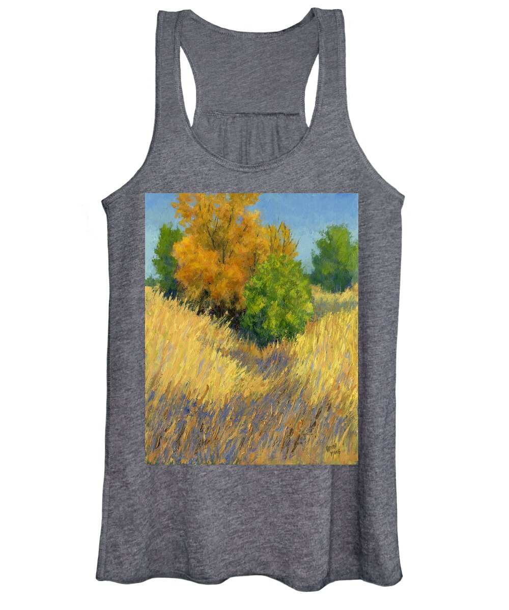 Landscape Women's Tank Top featuring the painting Golden Hour by David King Studio