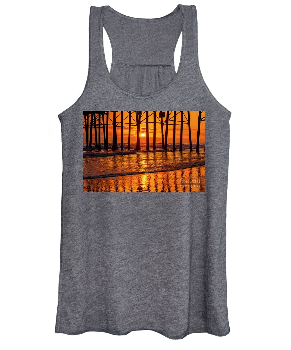 Sunset Women's Tank Top featuring the photograph Golden Sunset at Oceanside Pier by Rich Cruse