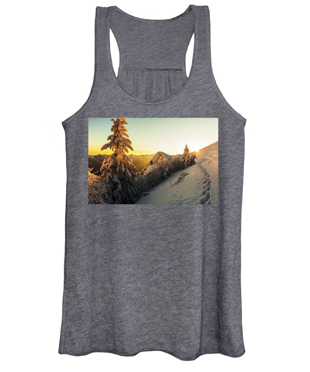 Balkan Mountains Women's Tank Top featuring the photograph Golden Winter by Evgeni Dinev