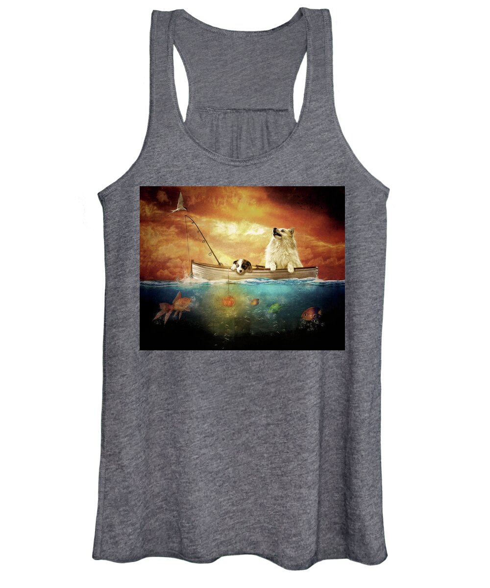 Icelandic Sheepdog Women's Tank Top featuring the digital art Gone Fishing by Maggy Pease