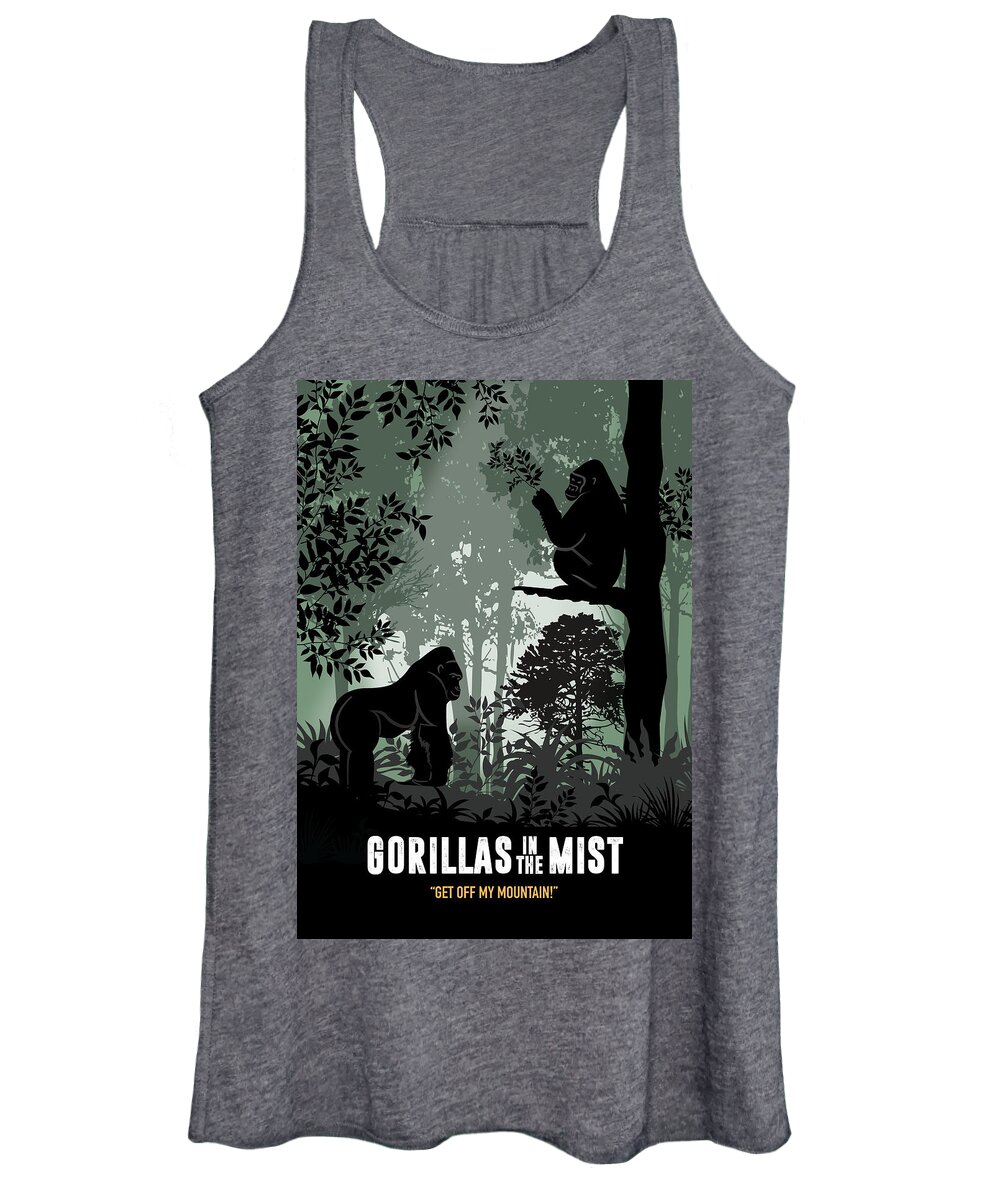 Gorillas In The Mist Women's Tank Top featuring the digital art Gorillas in the Mist - Alternative Movie Poster by Movie Poster Boy