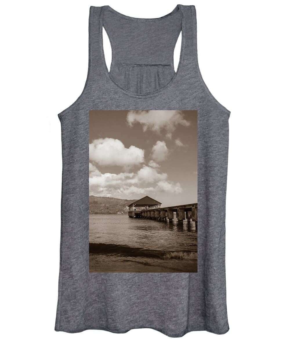 Hawaii Women's Tank Top featuring the photograph Hanalei Pier by David Whitaker Visuals