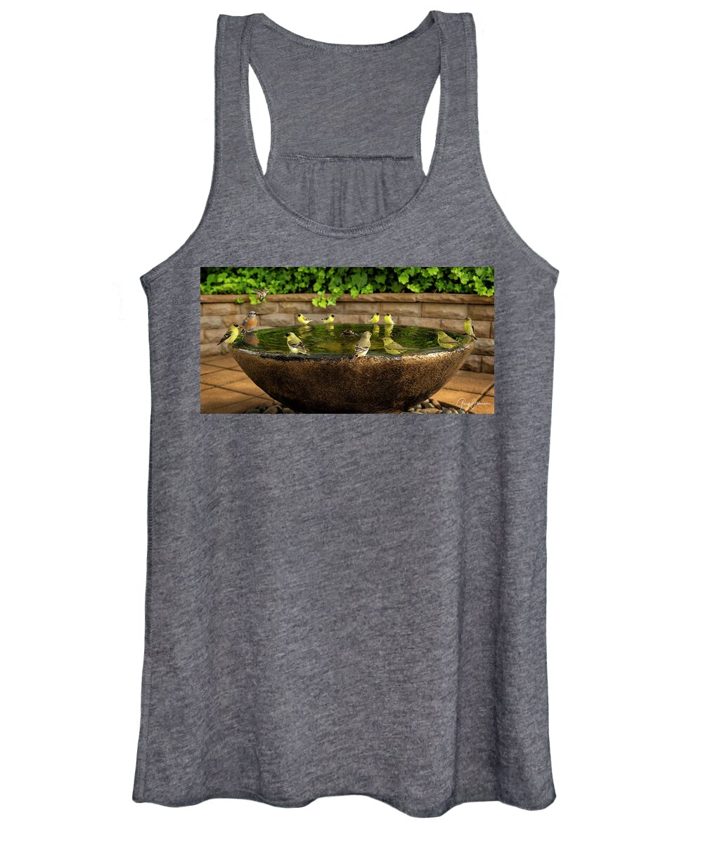 Gary-johnson Women's Tank Top featuring the photograph Happy Hour at the Watering Hole by Gary Johnson