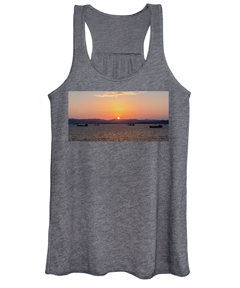 Sunset Women's Tank Top featuring the photograph Harbor Sunset by William Dickman
