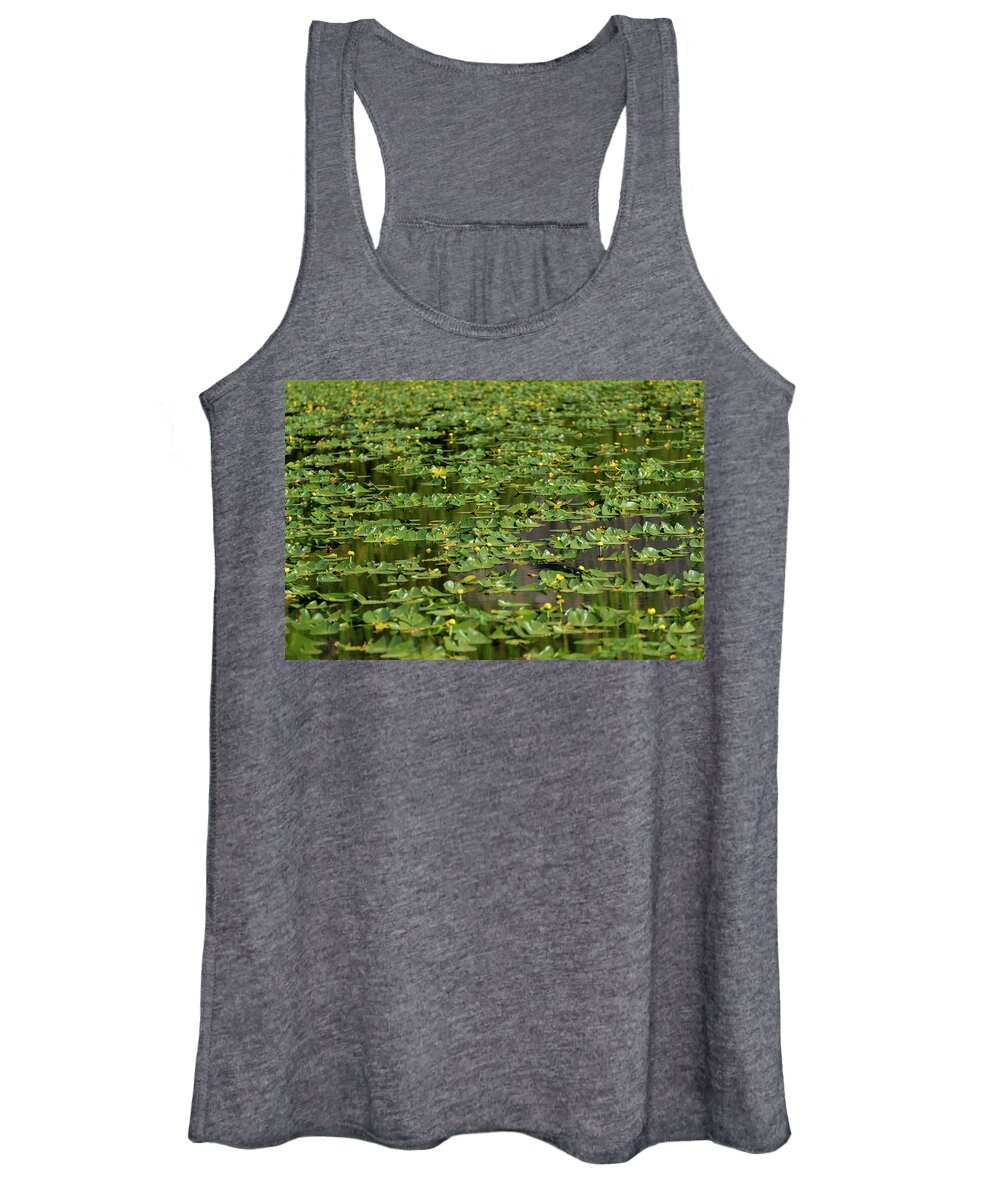 Yellowstone Women's Tank Top featuring the photograph Harlequin Lake Lily Pads by Tara Krauss