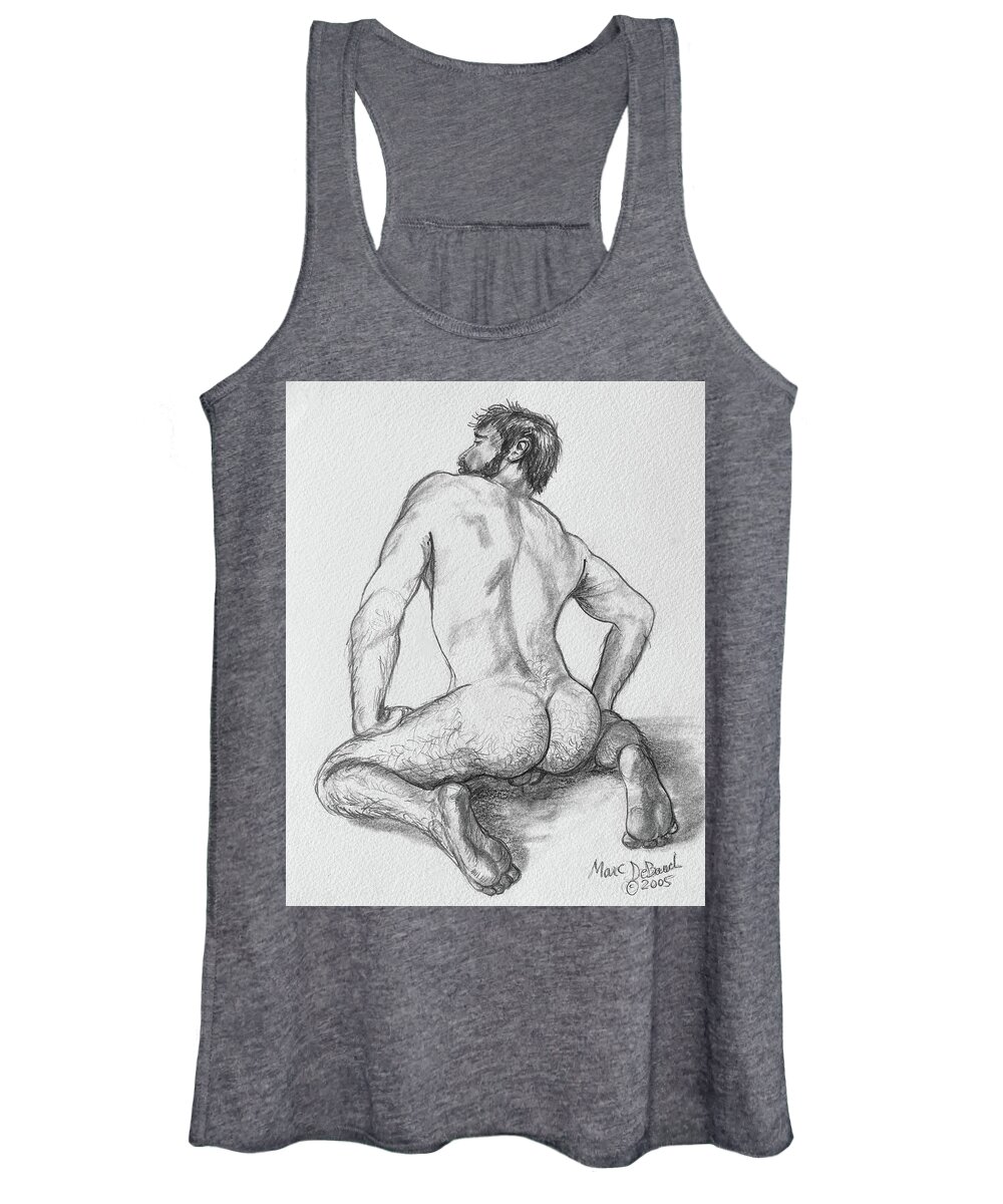 Nude Male Women's Tank Top featuring the drawing Harry Bottoms by Marc DeBauch