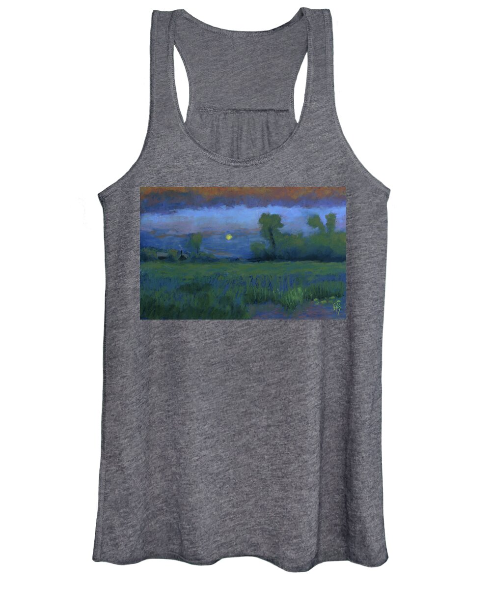 Nocturne Women's Tank Top featuring the pastel Harvest Moon After George Inness by David King Studio