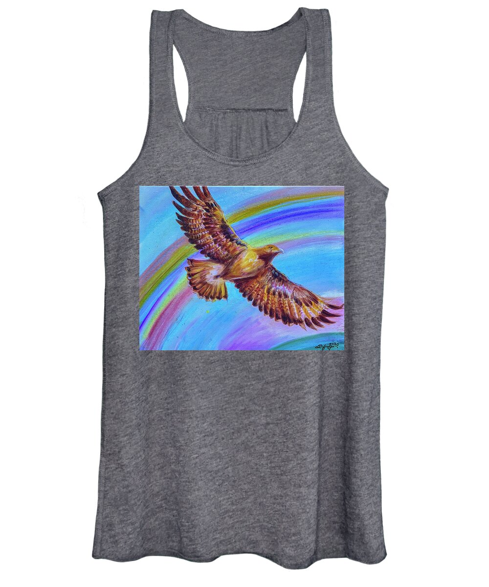 Masks Women's Tank Top featuring the painting Hawk's View by Sofanya White