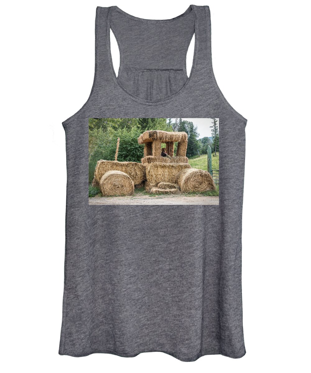 Americana Women's Tank Top featuring the photograph Haybale Tractor Americana by Patti Deters