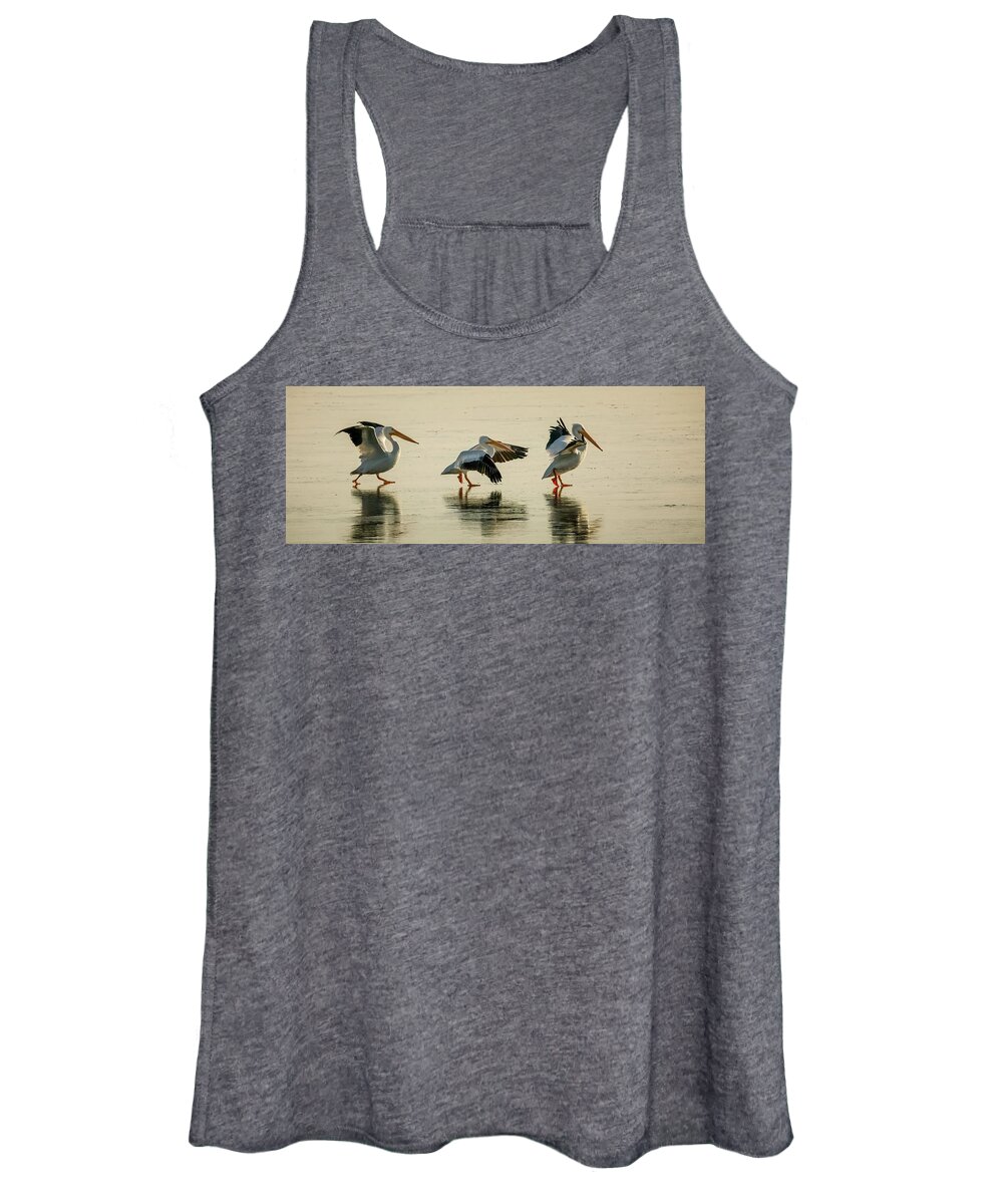 American White Pelican Women's Tank Top featuring the photograph Heading South by Ray Silva