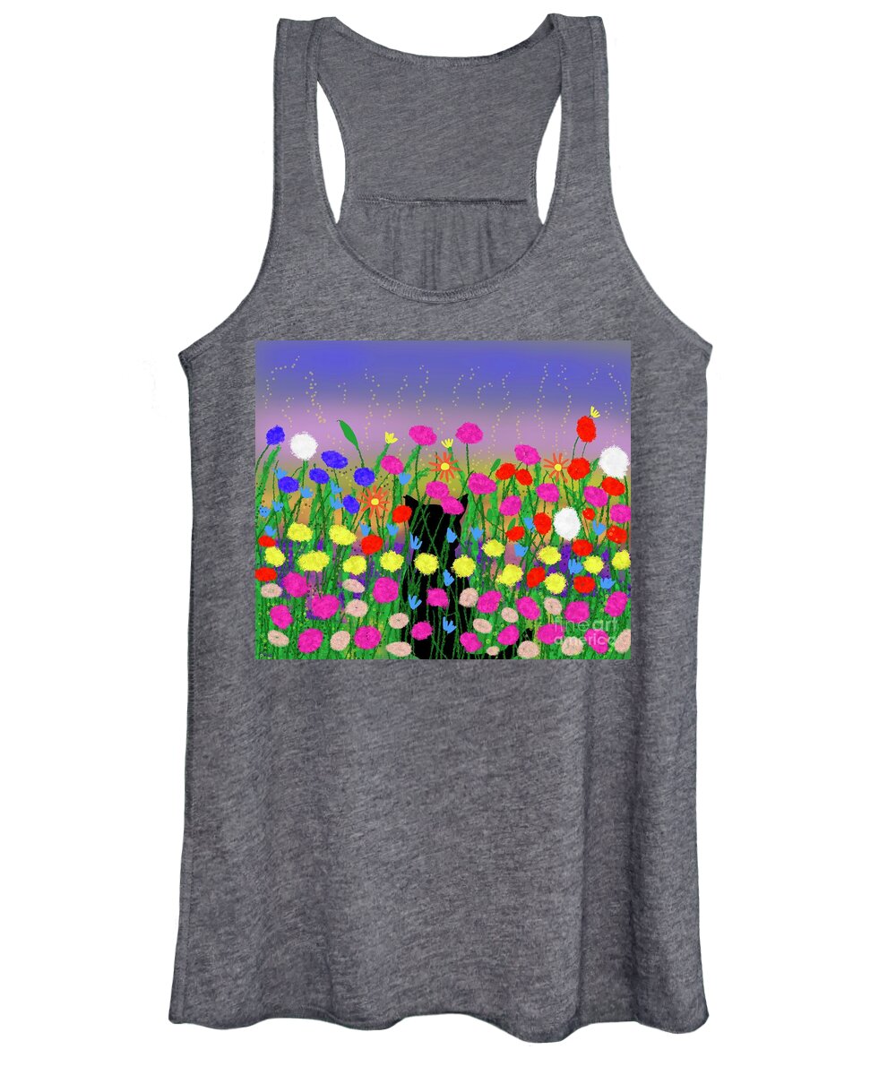 Colourful Women's Tank Top featuring the digital art Hiding amongst the flowers by Elaine Hayward