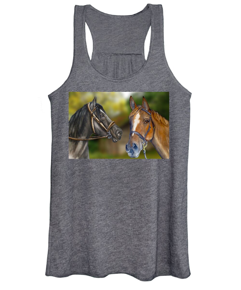 Horse Women's Tank Top featuring the mixed media Horses Close-Up by Kelly Mills