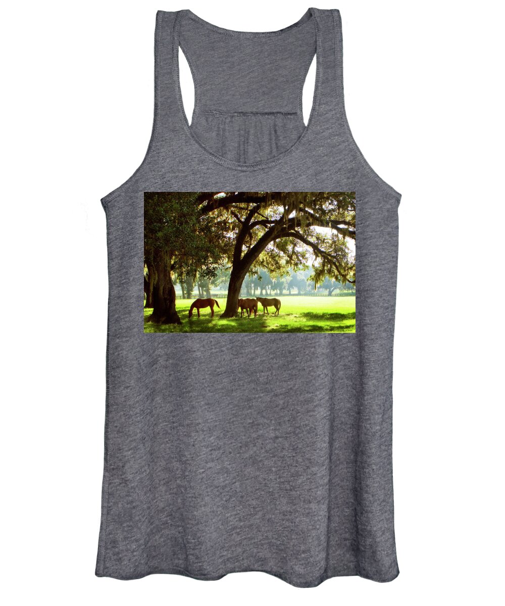Photo Women's Tank Top featuring the photograph Horses in the Sunrise 4 by Alan Hausenflock
