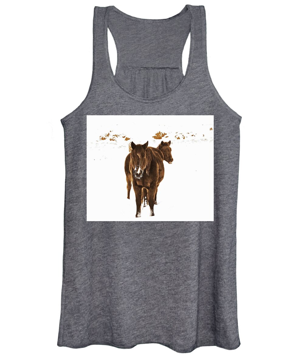 In Focus Women's Tank Top featuring the digital art Horses Survive The Winter by Fred Loring