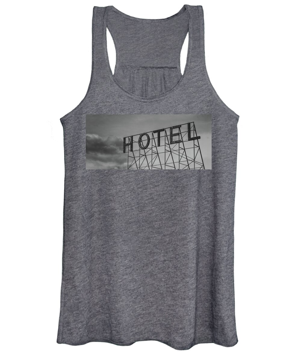 B&w Women's Tank Top featuring the photograph Hotel by Mike Schaffner