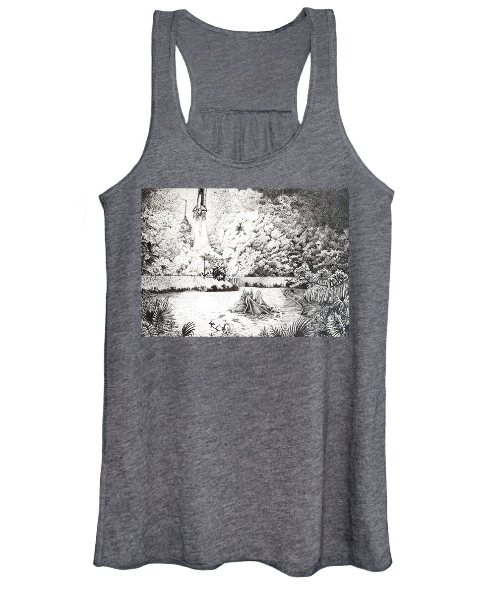 Pen Women's Tank Top featuring the drawing How NASA really launches by Merana Cadorette