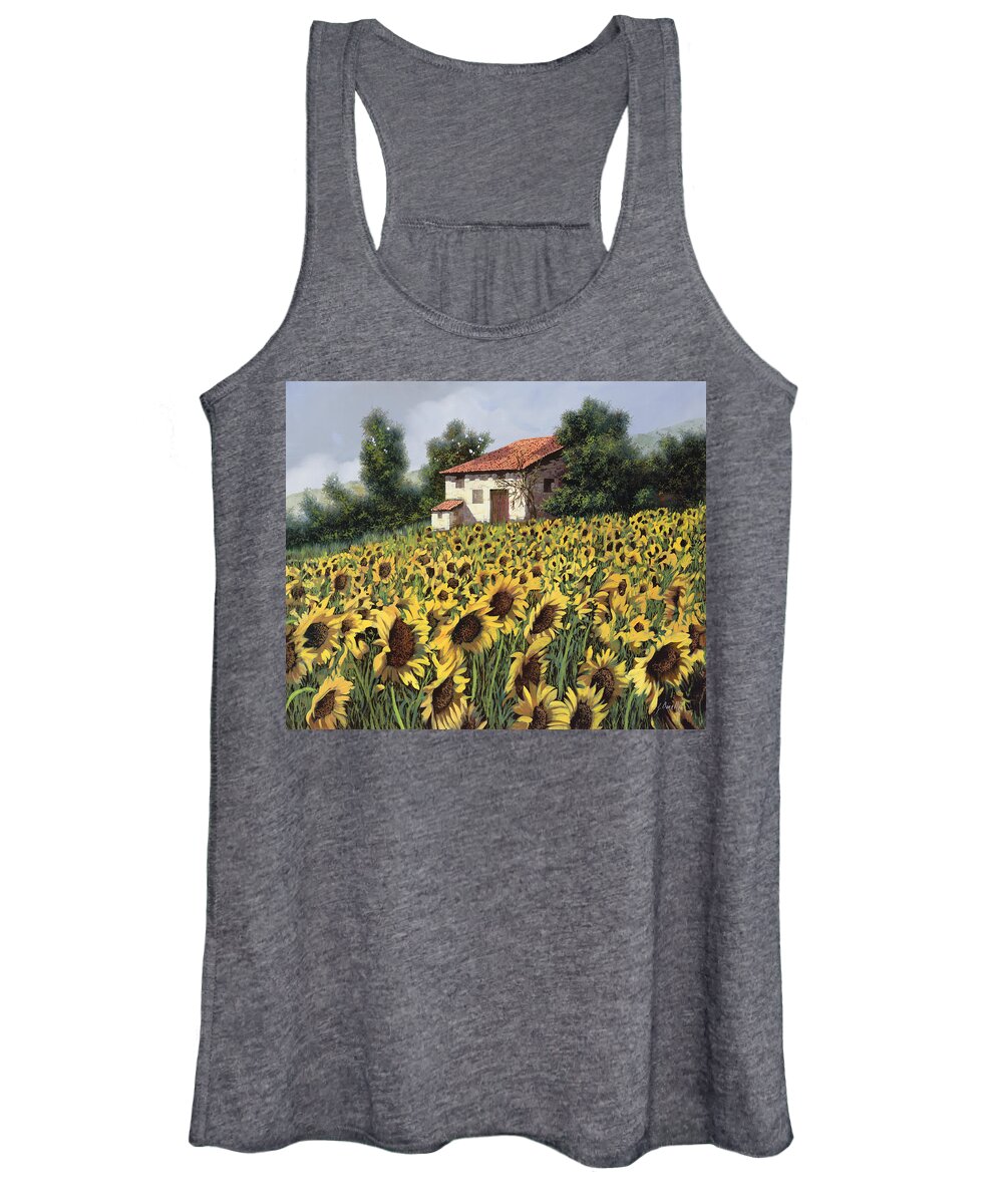 Tuscany Women's Tank Top featuring the painting I Girasoli Nel Campo by Guido Borelli