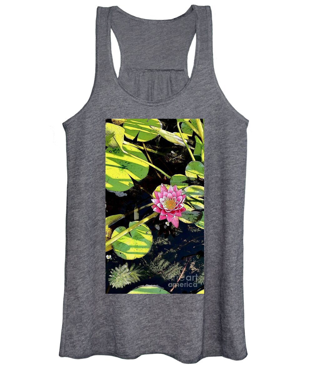 Lily Women's Tank Top featuring the photograph Illustrated Pink Lily and Pad by Anita Adams