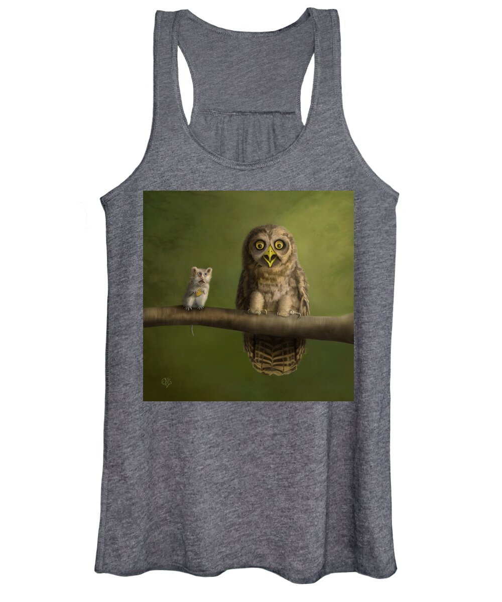 Owl Women's Tank Top featuring the mixed media I'm Afraid to Look Down by Constance Sanders