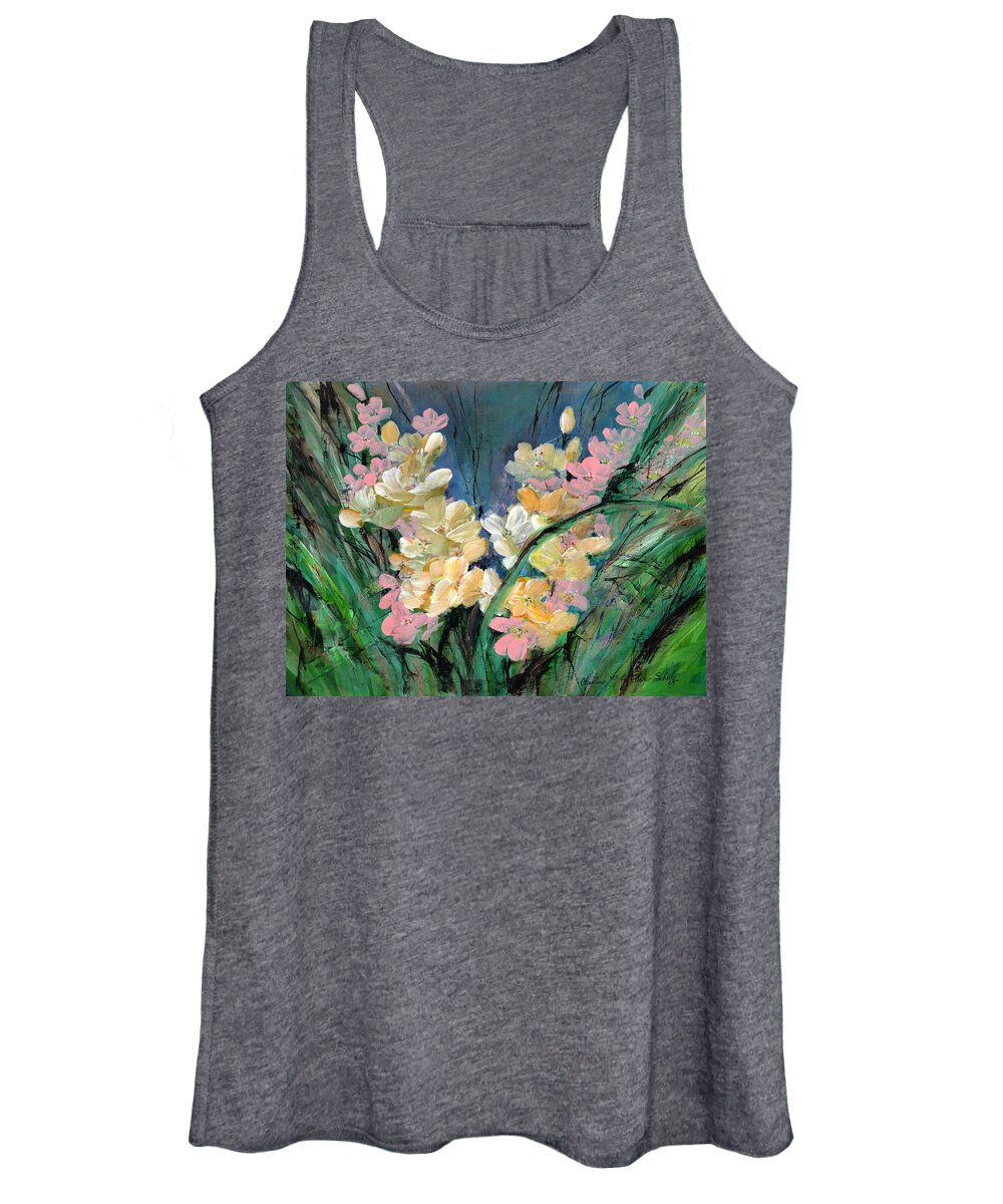 Flowers. Dancing Women's Tank Top featuring the painting Imaginary Garden - Dancing in the Wind by Charlene Fuhrman-Schulz